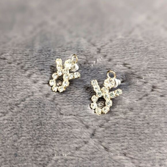 Vintage Small Angel Clear Rhinestone Pierced Earrings - Picture 4 of 6